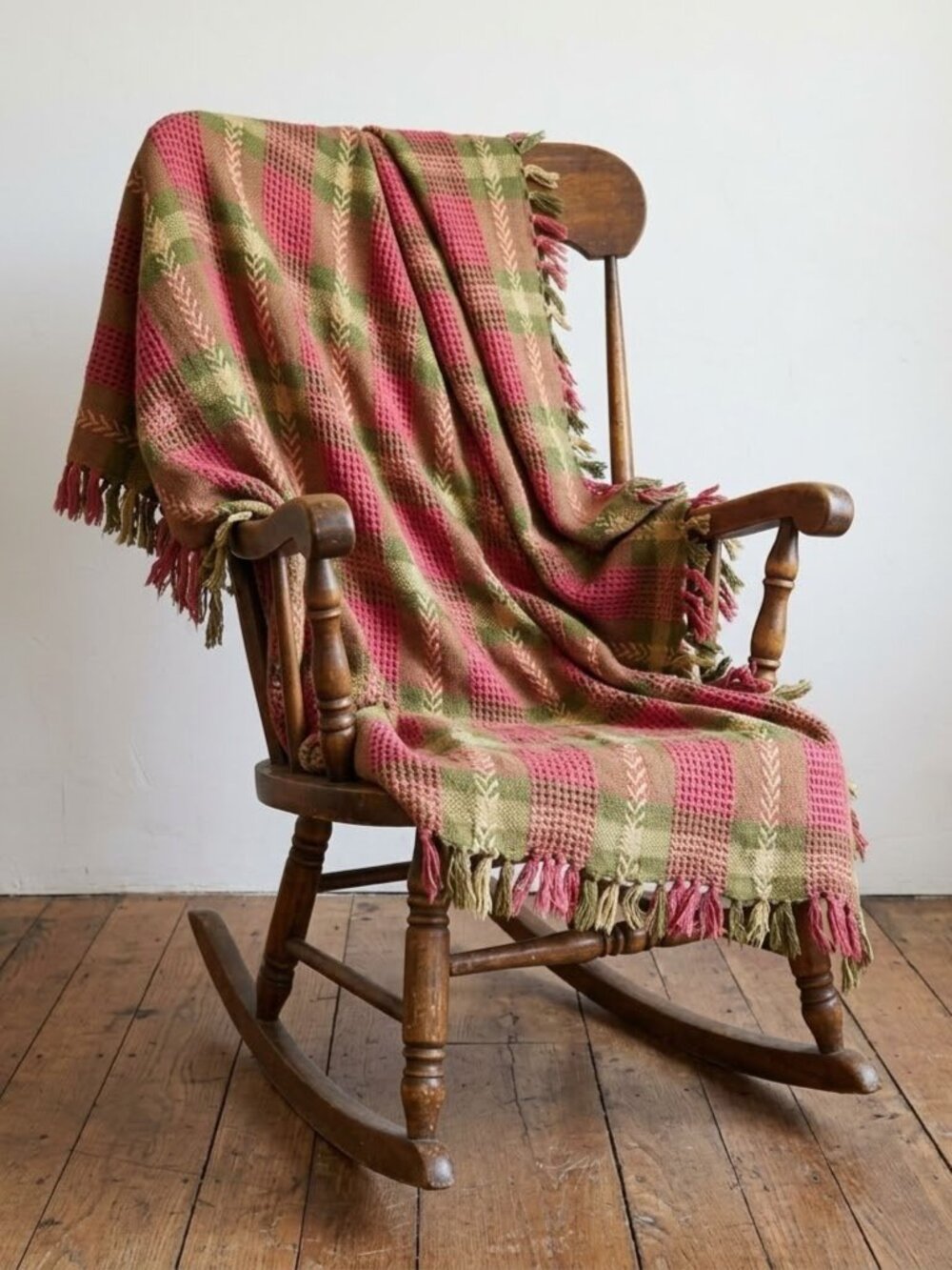 Smith & Johnson Dry Goods Throw Blanket 46x61 Red Green Plaid Fringe Afghan Vtg